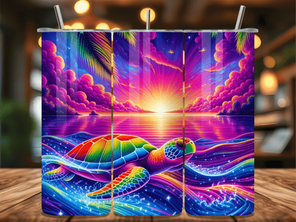 Download Neon Rainbow Sea Turtle Tumbler Wrap - Wrap Collection