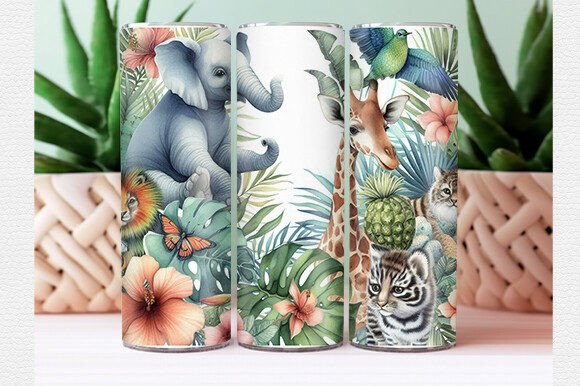 Download Watercolor Tropical Animal Tumbler Wrap - Wrap Collection