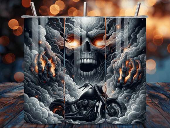 Download Flaming Skull Biker 20oz Tumbler Wrap - Wrap Collection