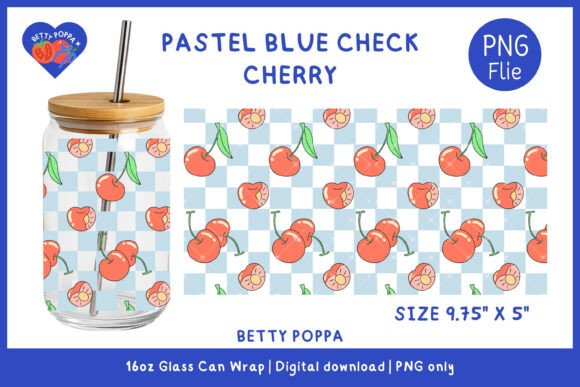 Download Cherry Blue Check Glass Can Wrap - Wrap Collection