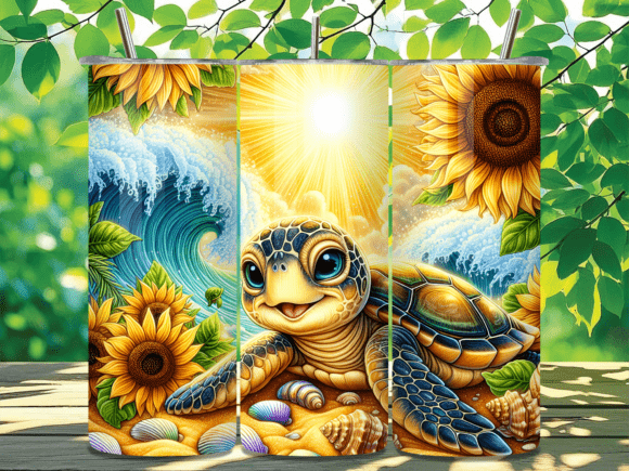 Download Sunflower Sea Turtle Tumbler Wrap Design - Wrap Collection