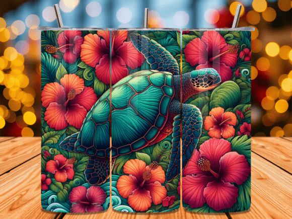 Download Teal Sea Turtle Hibiscus Tumbler Wrap - Wrap Collection
