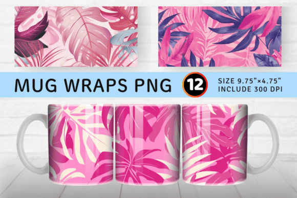 Download Pink Tropical Leaves Mug Wrap Sublimatio - Wrap Collection