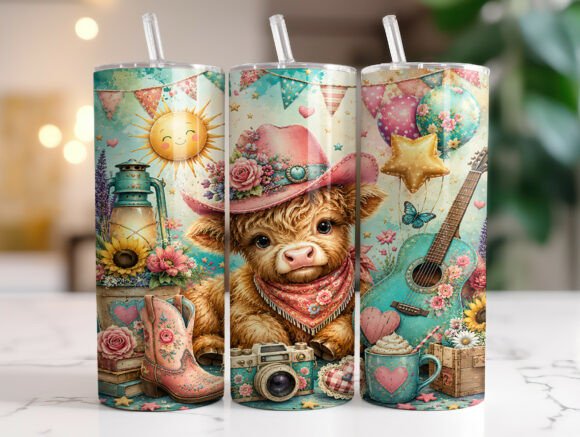 Download Floral Western Highland Cow Tumbler Wrap - Wrap Collection