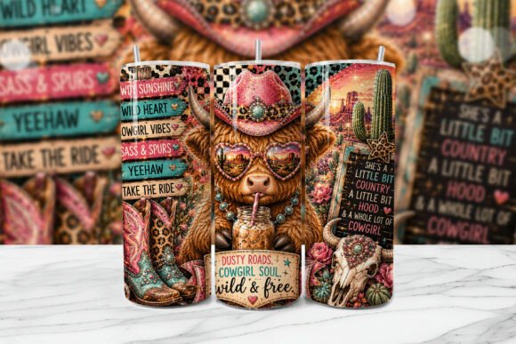 Download Cowgirl Highland Cow Tumbler Wrap PNG - Wrap Collection
