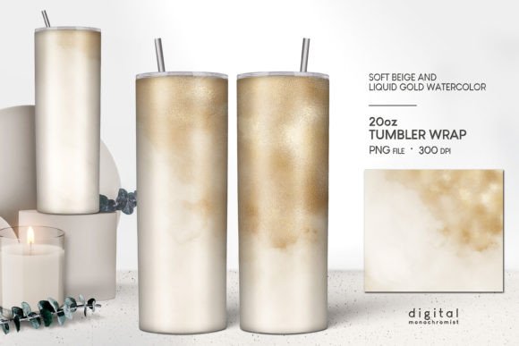 Download Tumbler Wrap Beige &amp; Gold Watercolor - Wrap Collection