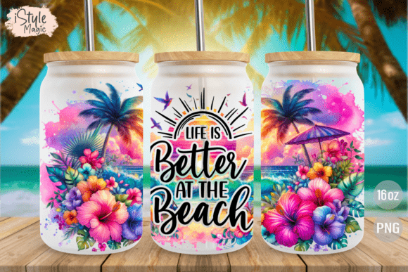 Download Summer Beach 16oz Glass Can Wrap PNG - Wrap Collection