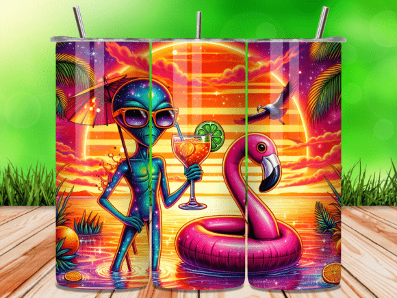 Download Alien Flamingo Sunset 20oz Tumbler Wrap - Wrap Collection