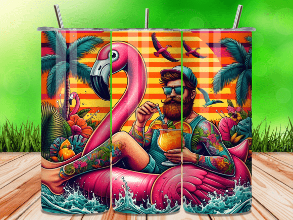 Download Bearded Man Flamingo 20oz Tumbler Wrap - Wrap Collection