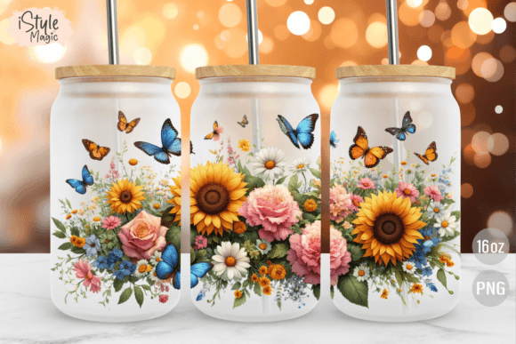 Download Spring Flowers 16 Oz Glass Can Wrap PNG - Wrap Collection
