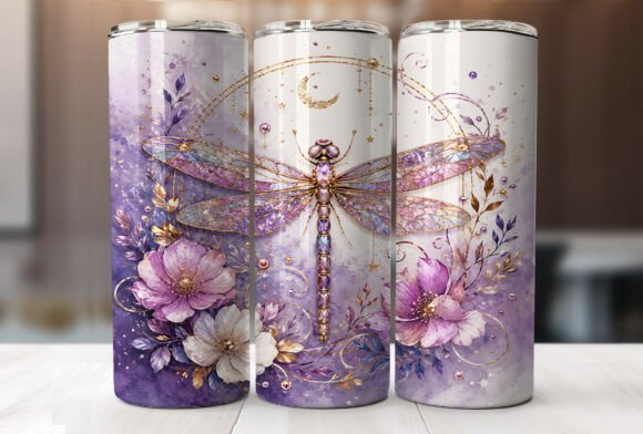 Download Purple Dragonfly Floral Tumbler Wrap PNG - Wrap Collection