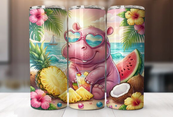 Download Cute Summer Hippo Tropical Tumbler Wrap - Wrap Collection