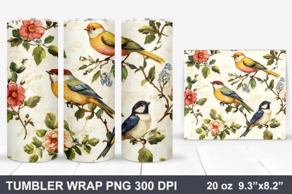 Download Bird and Flowers Tumbler Wrap - Wrap Collection