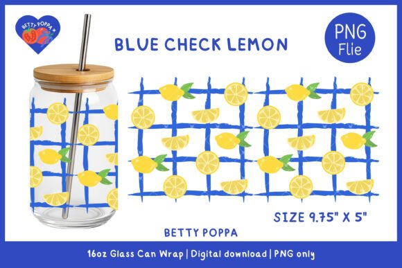 Download Lemon Blue Check Glass Can Wrap - Wrap Collection