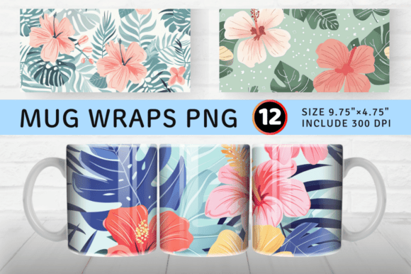 Download Pastel Tropical Flowers Mug Wrap Sublima - Wrap Collection