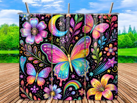 Download Neon Butterfly Floral 20oz Tumbler Wrap - Wrap Collection