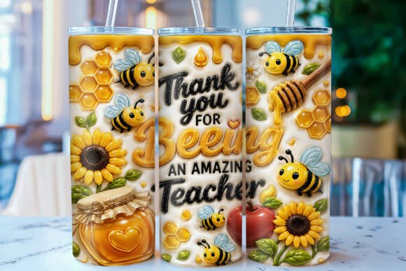Download 3D Inflated Bee Teacher Tumbler Wrap PNG - Wrap Collection