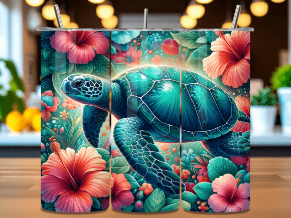 Download Hibiscus Teal Sea Turtle Tumbler Wrap - Wrap Collection