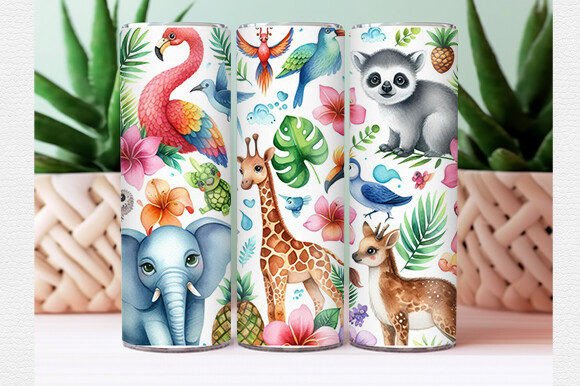 Download Watercolor Tropical Animal Tumbler Wrap - Wrap Collection