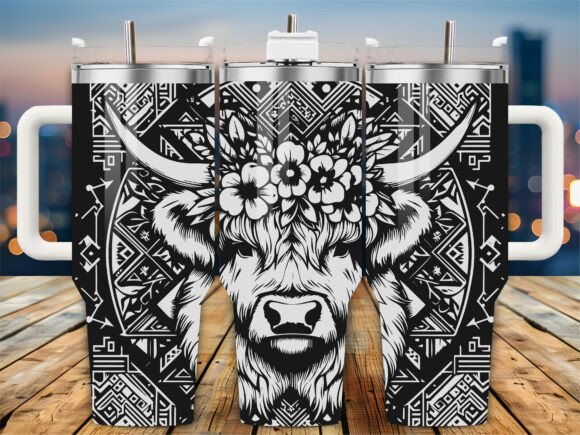 Download Aztec Highland Cow 40oz Tumbler Wrap - Wrap Collection