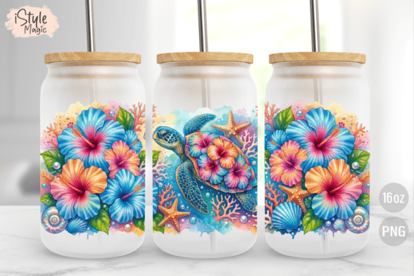 Download Sea Turtle Summer 16oz Glass Can Wrap - Wrap Collection