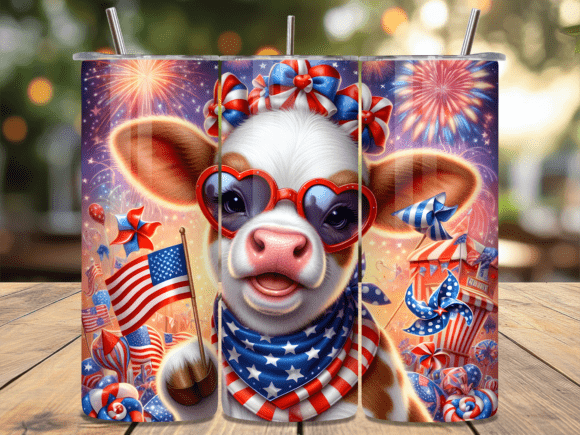 Download Cow American Flag July 4th Tumbler Wrap - Wrap Collection
