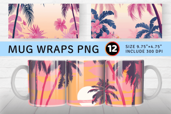 Download Pink Tropical Island Mug Wrap Sublimatio - Wrap Collection