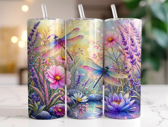 Download Dragonfly Wildflower 20 Oz Tumbler Wrap - Wrap Collection