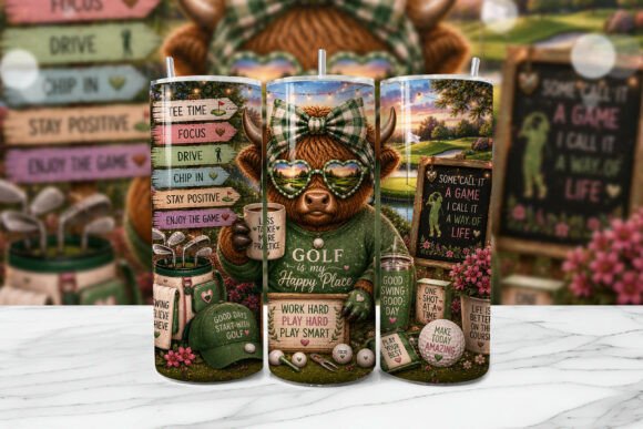 Download Golf Highland Cow Tumbler Wrap PNG - Wrap Collection