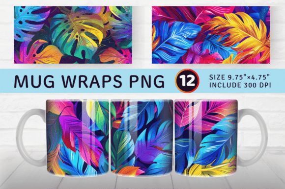 Download Rainbow Tropical Leaves Mug Wrap - Wrap Collection