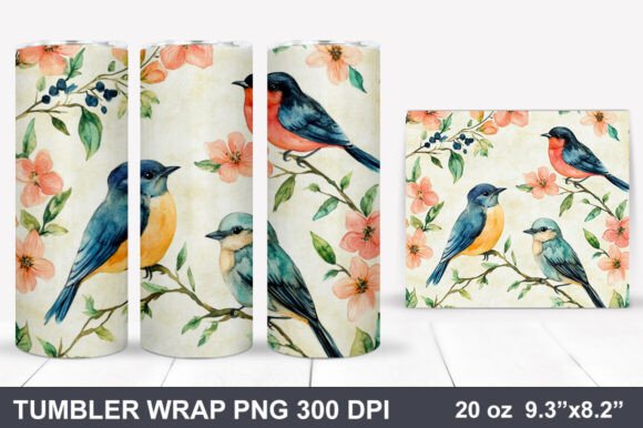 Download Bird and Flowers Tumbler Wrap - Wrap Collection