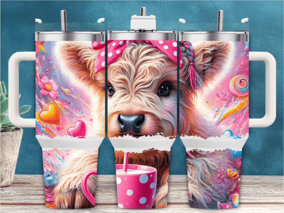 Download Pink Bow Highland Cow 40oz Tumbler Wrap - Wrap Collection