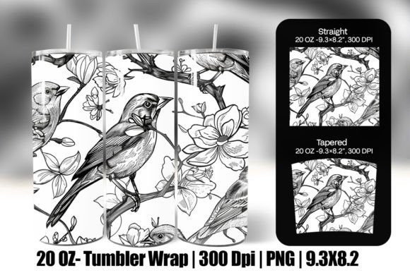 Download Line Art Birds Pattern Wrap Tumbler - Wrap Collection
