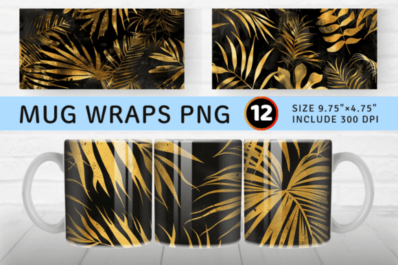Download Tropical Black and Gold Mug Wrap Sublima - Wrap Collection