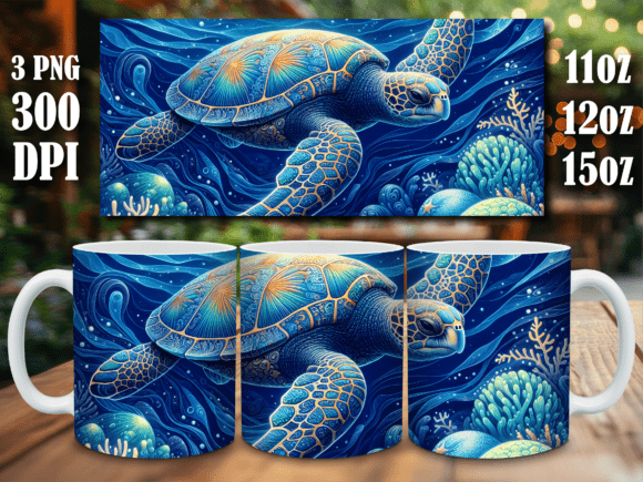 Download Neon Blue Sea Turtle Mosaic Mug Wrap - Wrap Collection