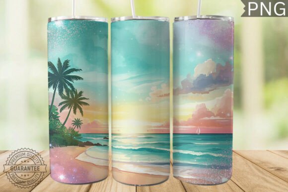 Download Pastel Beach Glitter Tumbler Wrap 20oz - Wrap Collection