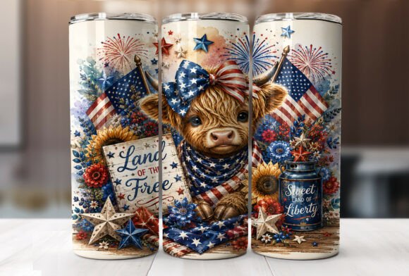 Download 4th of July Highland Cow Tumbler Wrap - Wrap Collection