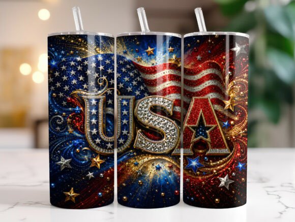 Download USA Flag Patriotic Glitter Tumbler Wrap - Wrap Collection